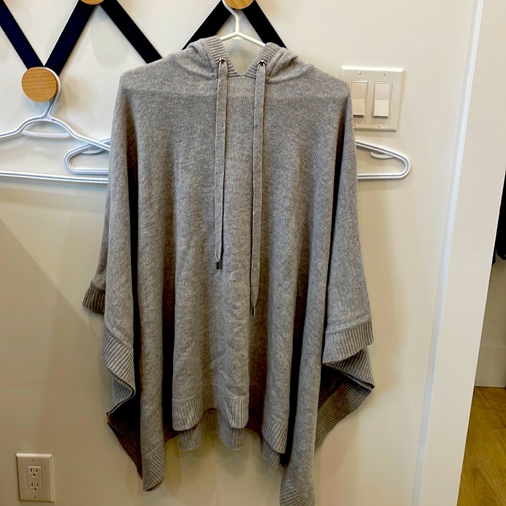 Gray Hooded Knit Poncho Cape